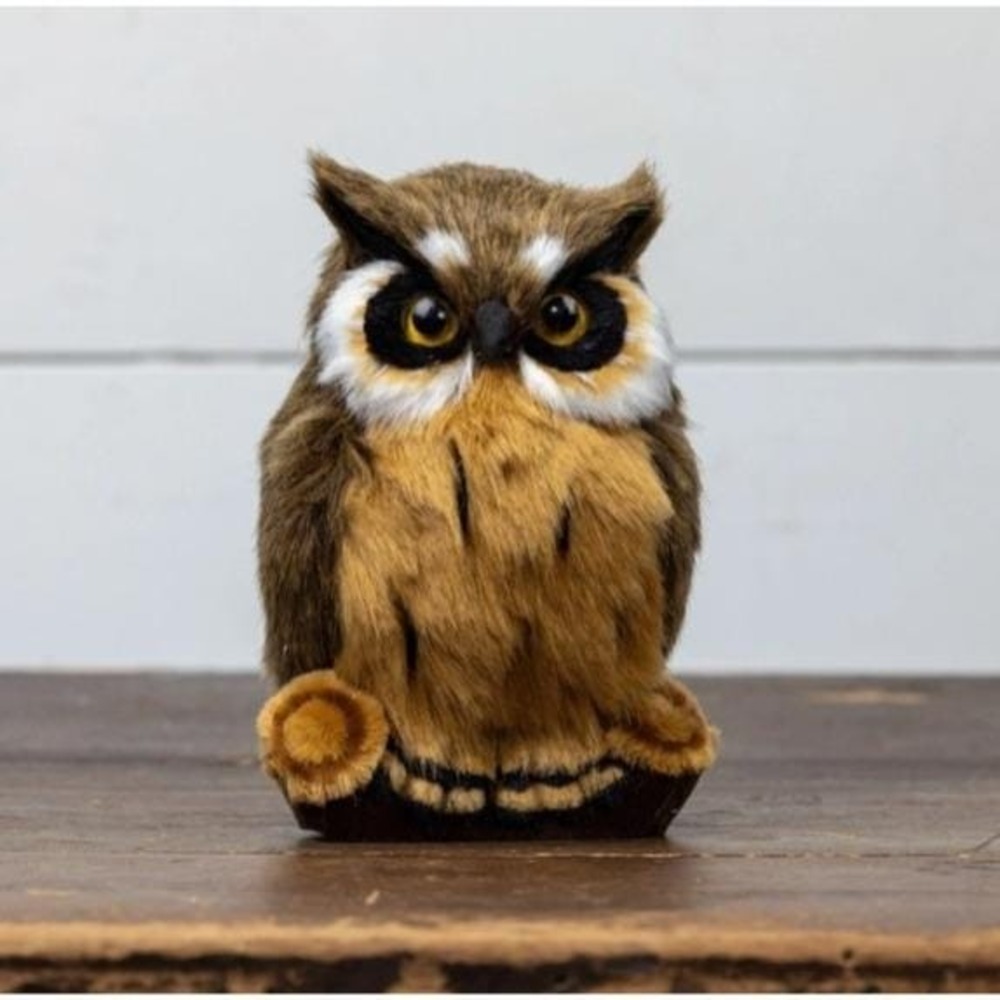 Ragon House 6.5" Great Horned Owl‎ on Log Figurine Plush Fur New with Tag
